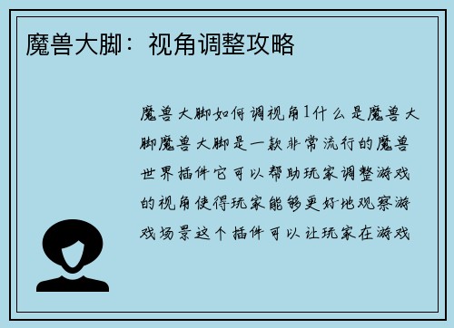 魔兽大脚：视角调整攻略